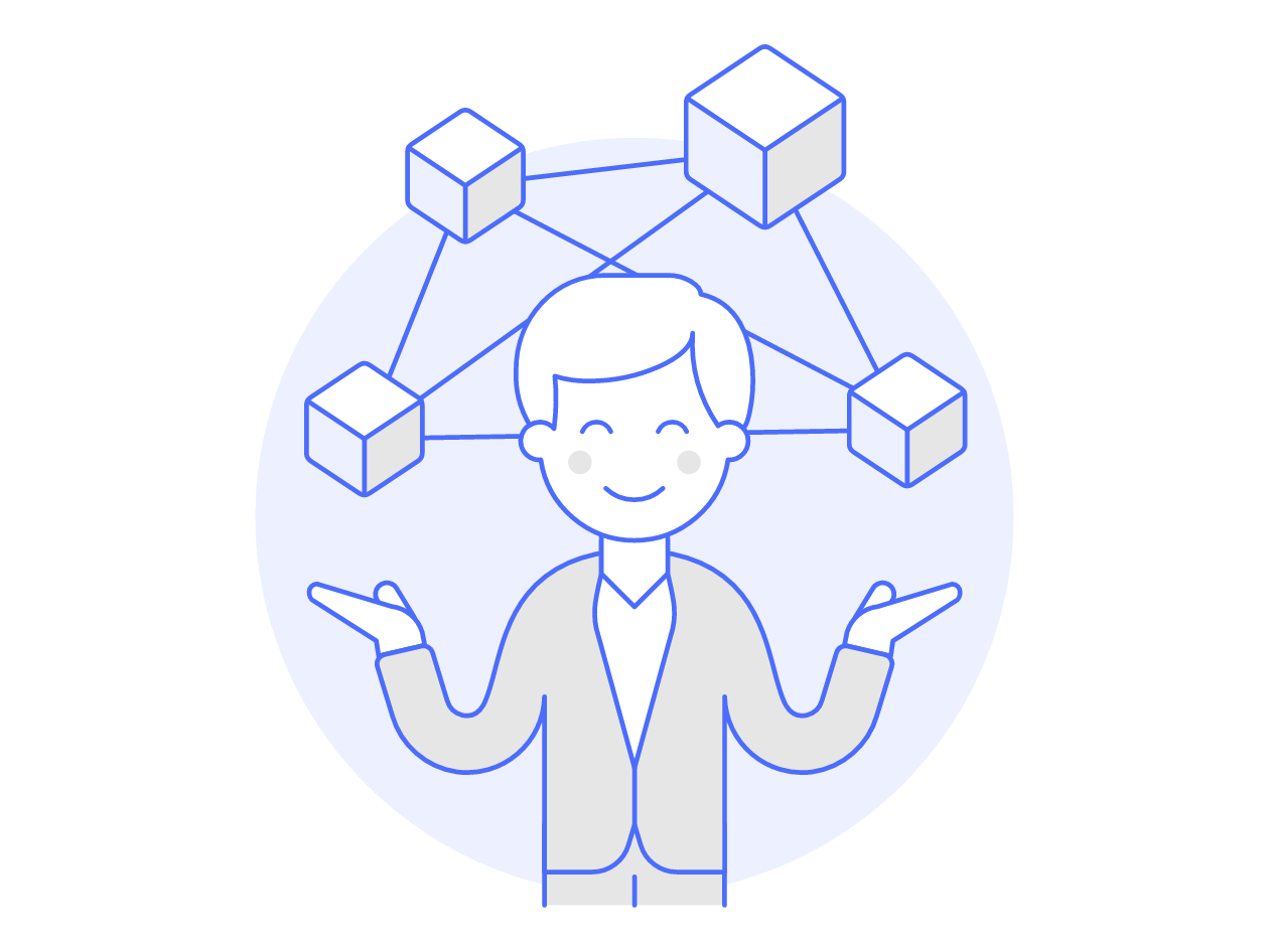 Icon Mann hantiert mit Quadraten.